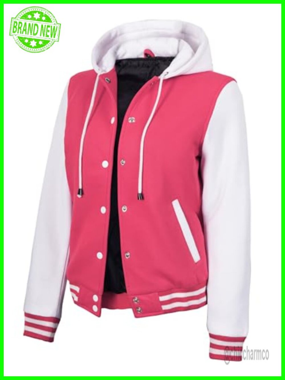Women's Hooded Letterman Baseball Varsity Jacket Fleece Lined